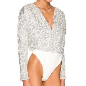 NWT Lovers + Friends Silver Sequin Ginger Bodysuit size XL